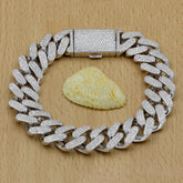 Men's 14 mm Fully Iced Out Moissanite Bracelet, 925 Silver Bracelet, Moissanite Prong Rapper Cuban Chain Hip Hop Bracelet